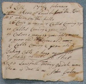 Property list of John Gorton, 1774 (South Kingstown Town Hall)