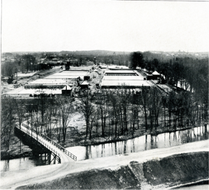 View of completed filtration plant with sand filtration bed snow covers 