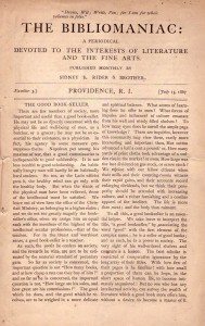                         The Bibliomaniac, a monthly periodical devoted to literature and the fine arts, only had a run of three months.  (Russell DeSimone Collection) 