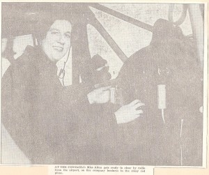 Nancy Allen Holst at the controls of a plane. She was one of the few female licensed pilots in Rhode Island in the 1930s and, piloting her plane after the 1938 Hurricane, she spotted dead bodies floating in the water so that they could be recovered. (Collection of Anne D. Holst and Clouds Hill Victorian House Museum)