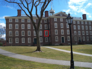 John Hay’s room in University Hall at Brown University is highlighted in red (Author’s Collection) 