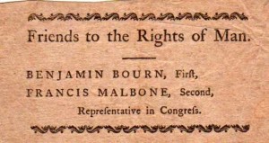 This ticket was for the third Congress of 1792. Both Bourn and Malbone were elected at large (Collection of Daniel C. Schofield)