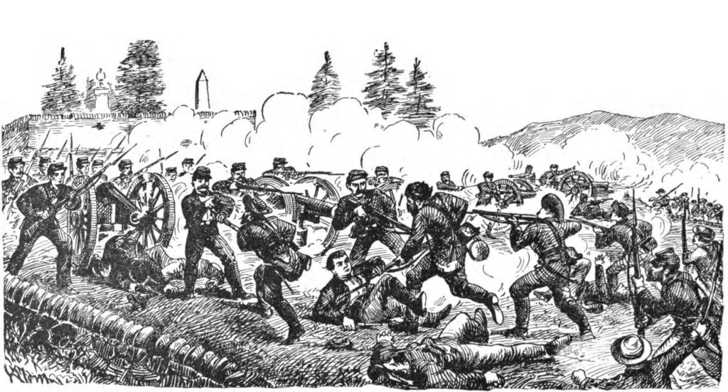  This print shows part of the fierce action between Lamb's Battery C, the Vermont Brigade, and some Alabamians at Cedar Creek (Buell, The Cannoneer)